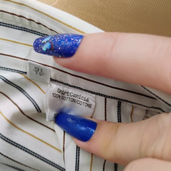 Ermenegildo Zegna Shirt Men’s 41/16 White Green Striped Long Sleeve Button Up - Picture 13 of 14